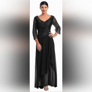 MAY QUEEN Black Evening Gown with Beaded Sleeves